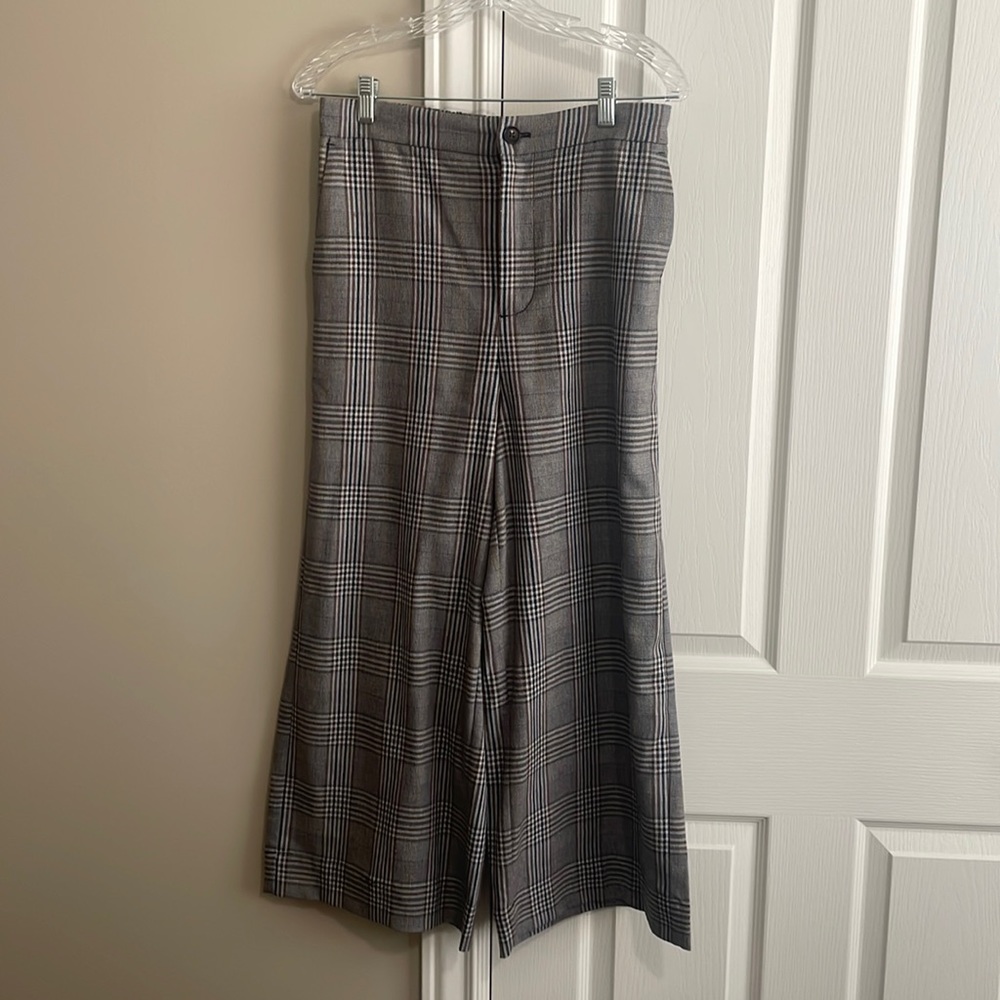 Madewell Glen Plaid Knit Wide-Leg Crop Pants in size medium